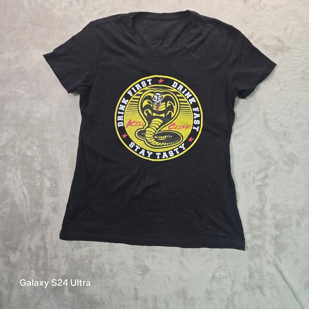 Kill Cliff Cobra Kai Graphic T-Shirt Black Drink First Stay Tasty Mens Small